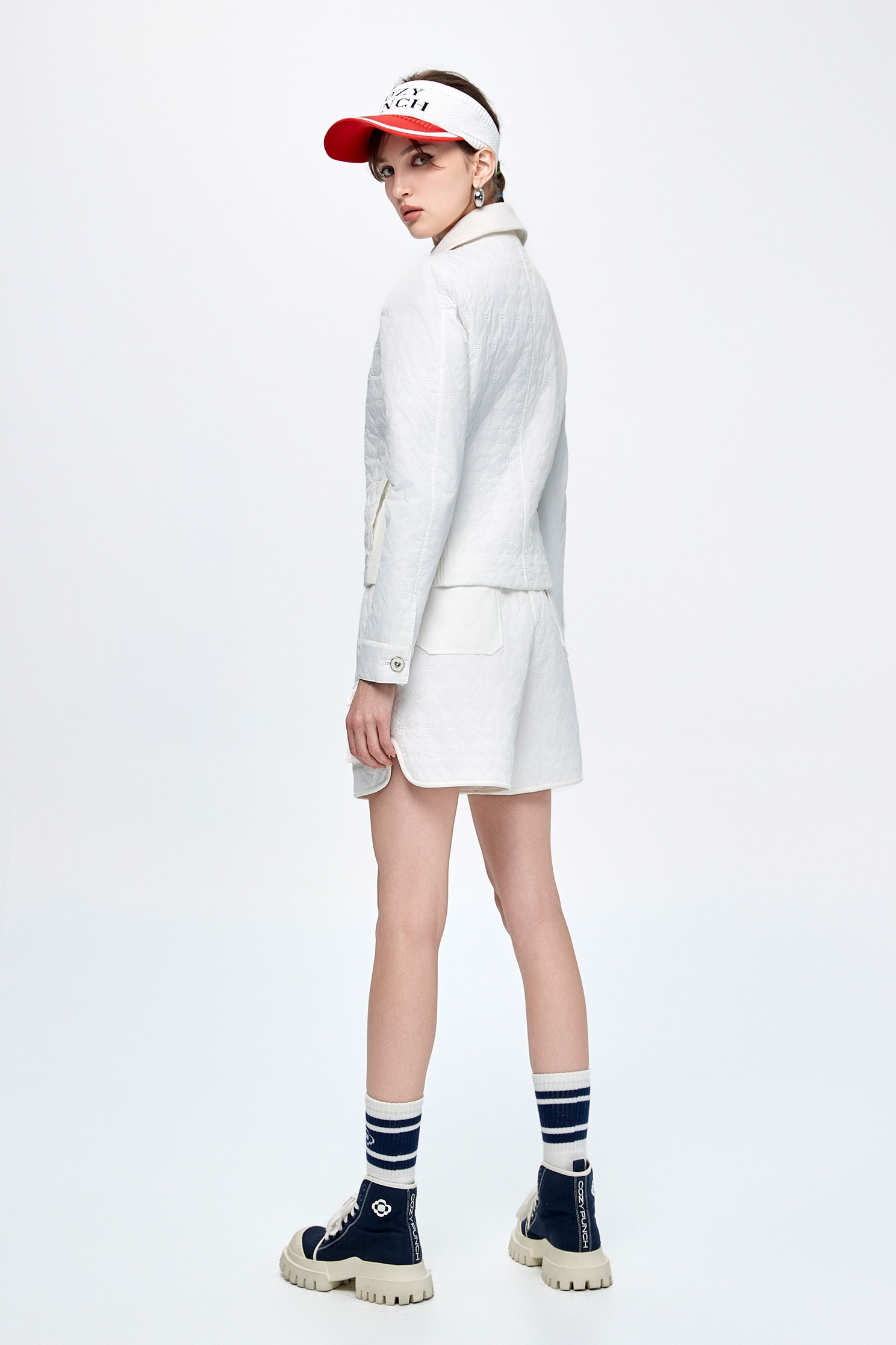 Optical White Quilted Insulated JacketDiamond pattern casual jacket,Jackets,Outerwear,White outerwear,Season (AW) Look