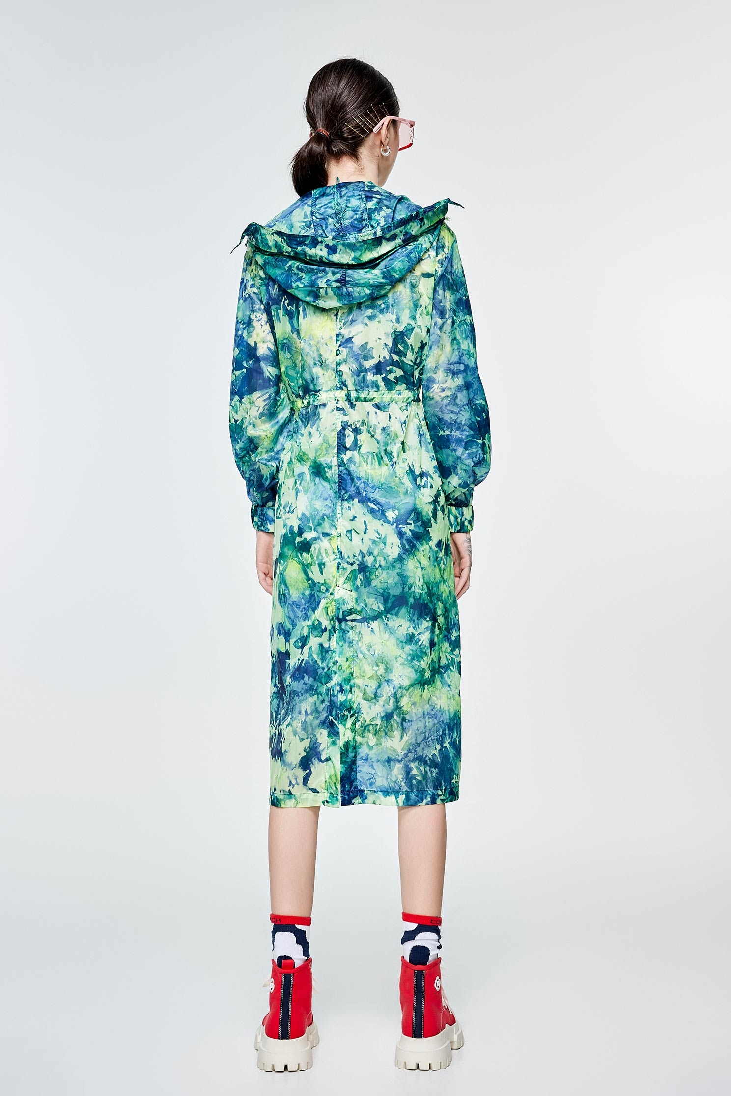 Fresh Leaf Green Tie-Dye Printed JacketFresh Leaf Green Tie-Dye Printed Jacket,Jackets,Outerwear,Season (AW) Look,Trench coats