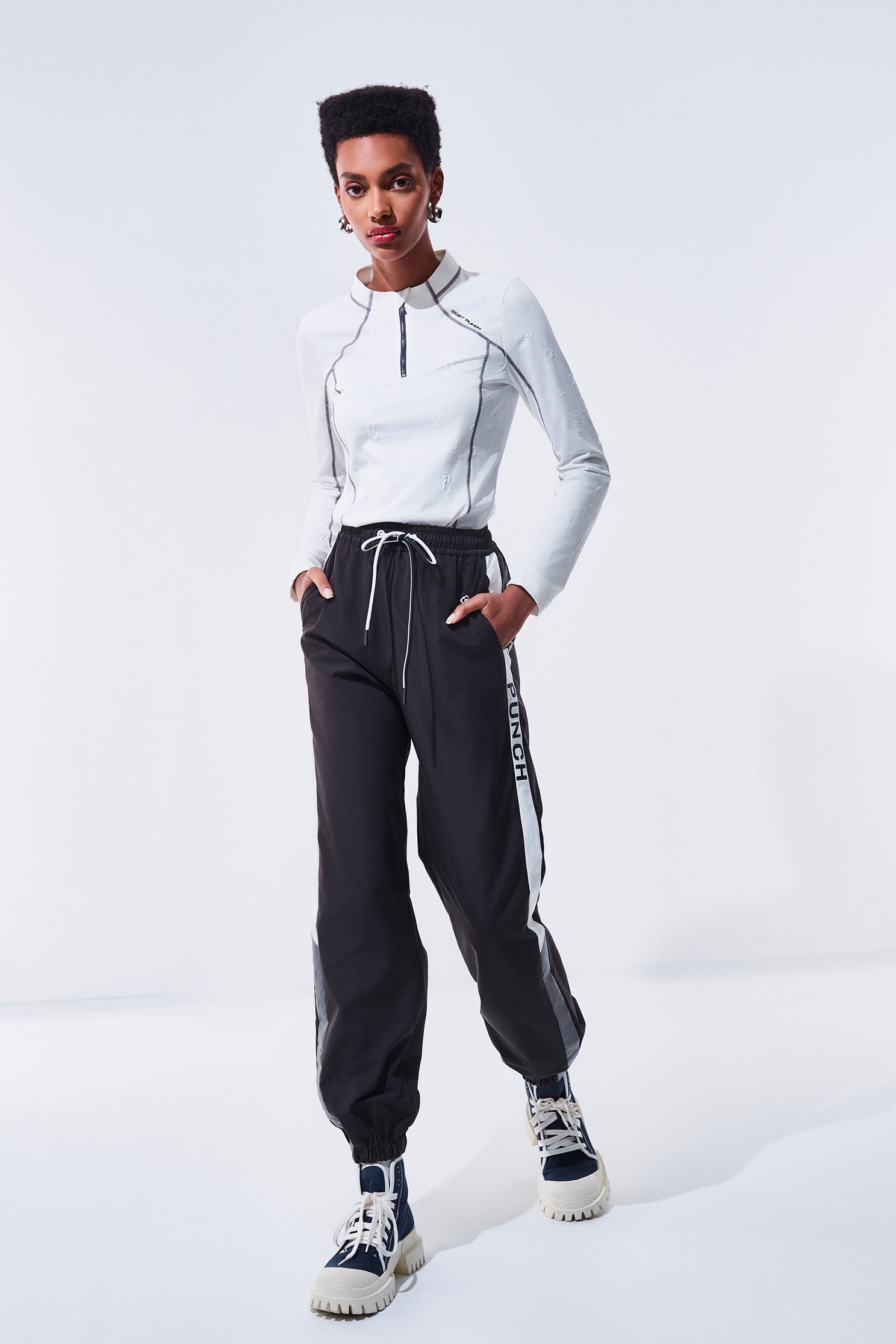 Color-Contrast Striped Casual PantsColor-Contrast Striped Casual Pants,Season (AW) Look,pants,Black pants