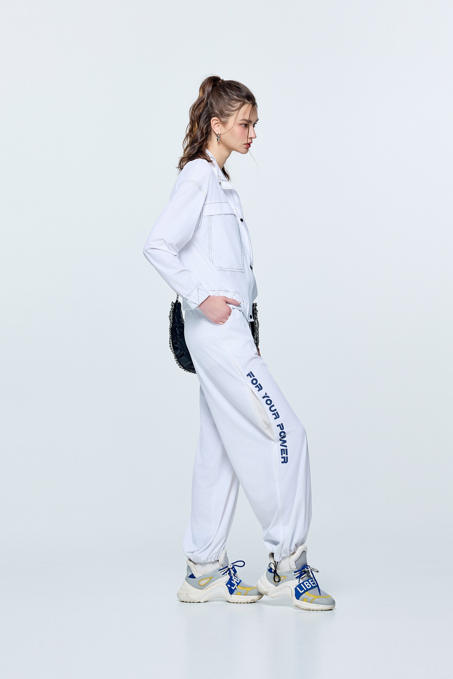 Printed Slogan Sun Protection Collagen Jogger PantsOptical White Collagen Pants,COZY PUNCH,Season (SS) Look,White pants,Mesh fabric,pants