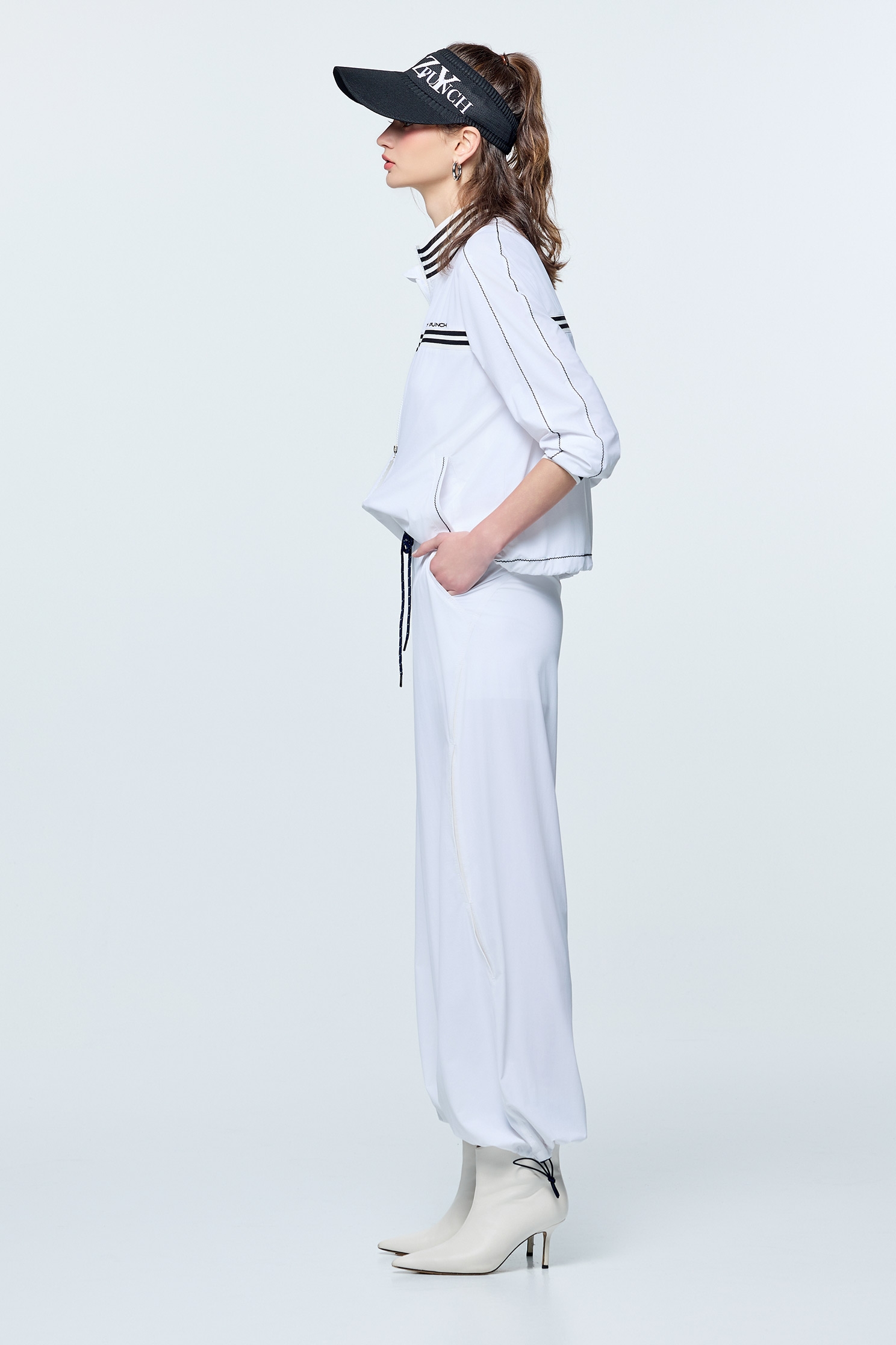 Printed Slogan Sun Protection Collagen Jogger PantsOptical White Collagen Pants,COZY PUNCH,Season (SS) Look,White pants,Mesh fabric,pants