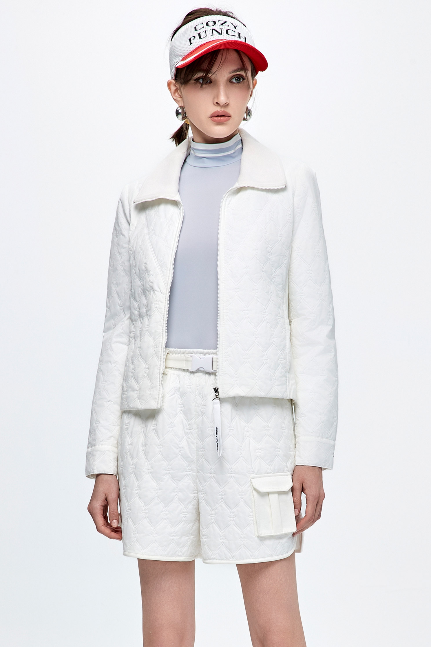 Optical White Quilted Insulated SkirtDiamond pattern casual shorts,Jackets,Outerwear,White pants,Shorts,Season (AW) Look,pants