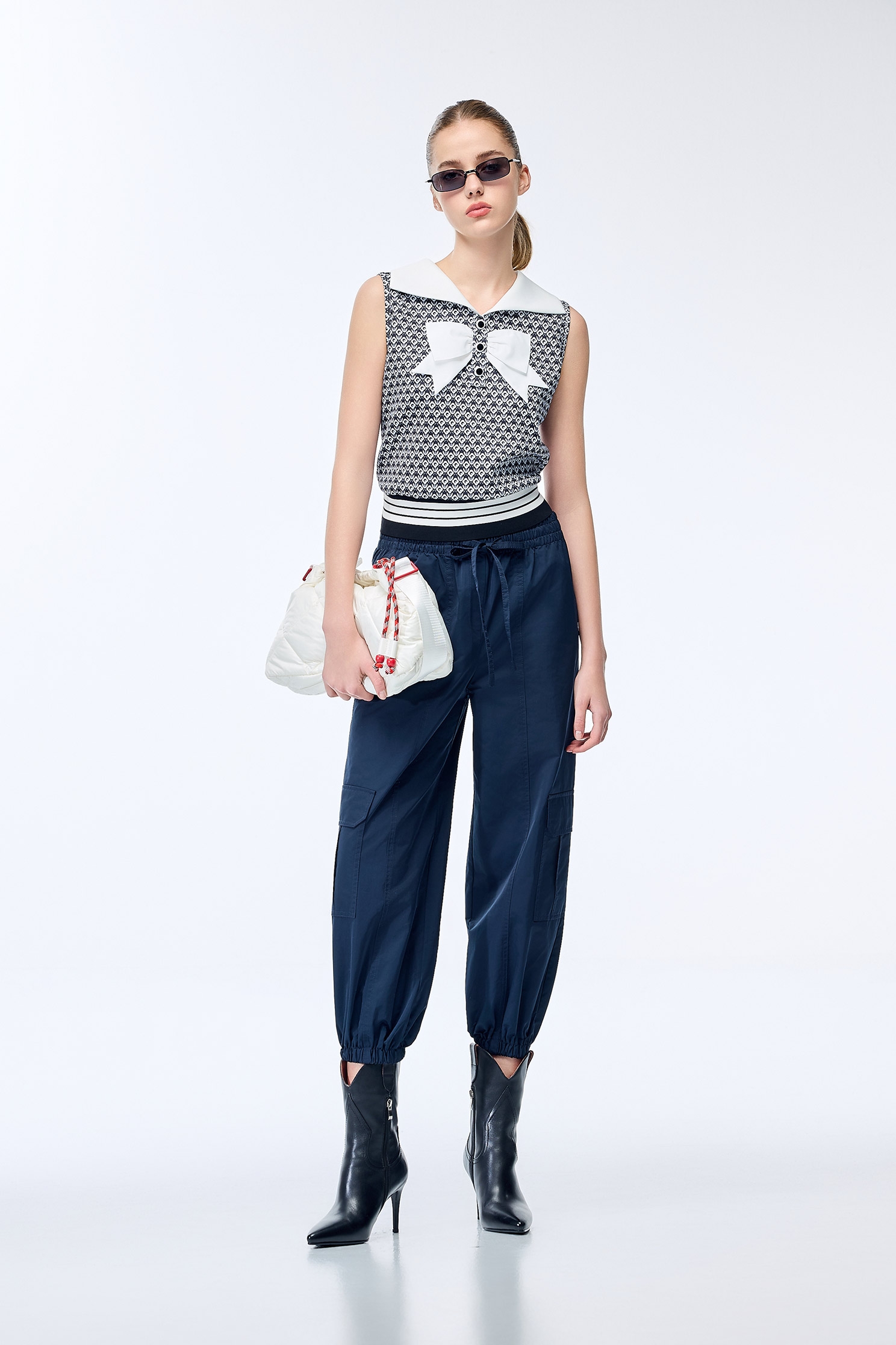 Branded Logo Printed Tank with Bow Detail,sleeveless tops,Season (SS) Look