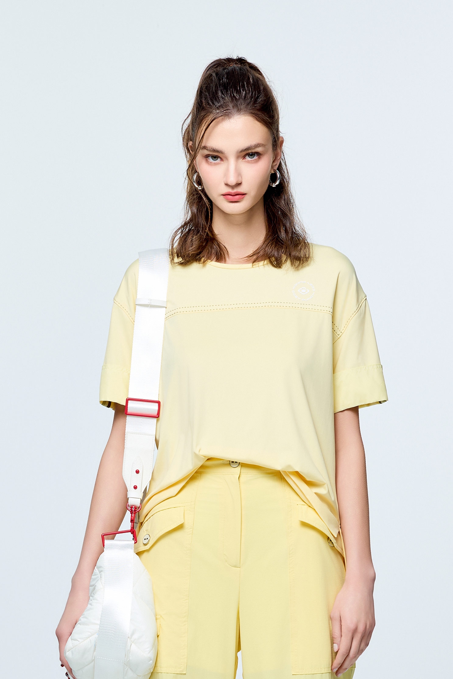 Moisture Wicking Collagen T-ShirtCream Pudding Color Collagen T-Shirt,Tops,Embroidered,Season (SS) Look