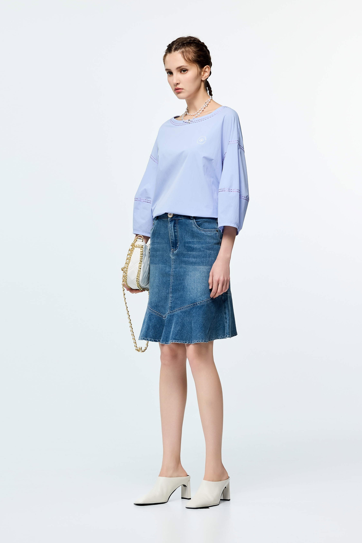 Contrast Stitch Detail High Performance Collagen TopColor-Blocked Embroidered Stitch Detail Top,Tops,Embroidered,Season (SS) Look