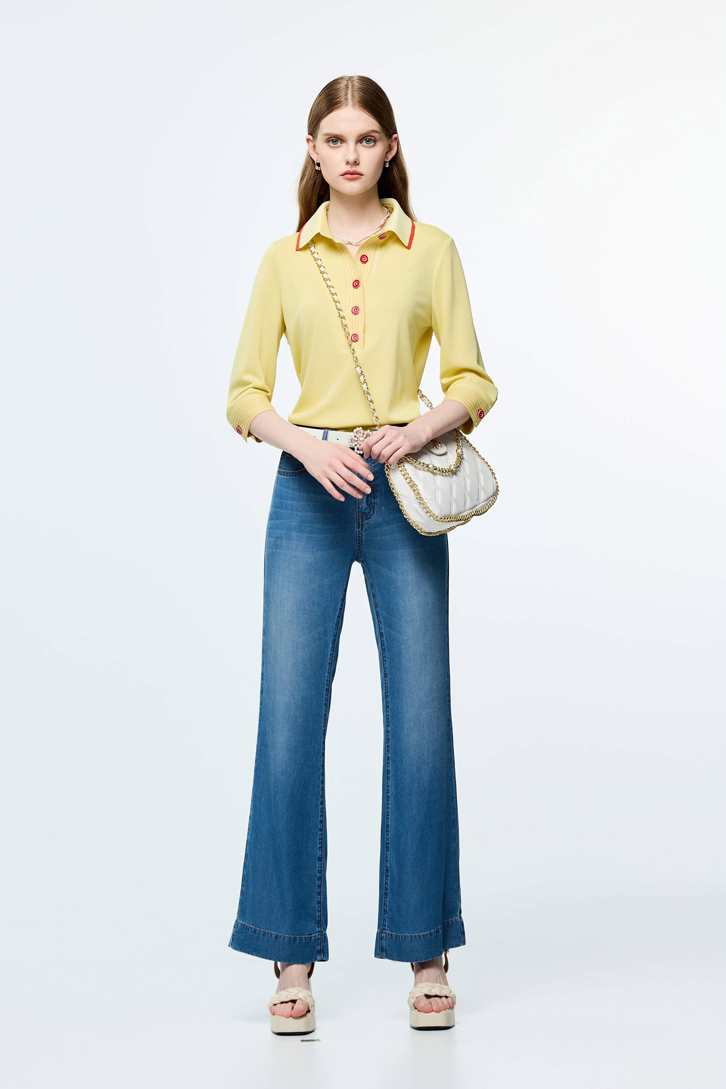 Contrast Trim Detail Sun Protection Collagen Polo ShirtCream Pudding Color Collagen Polo Shirt,Tops,Season (SS) Look