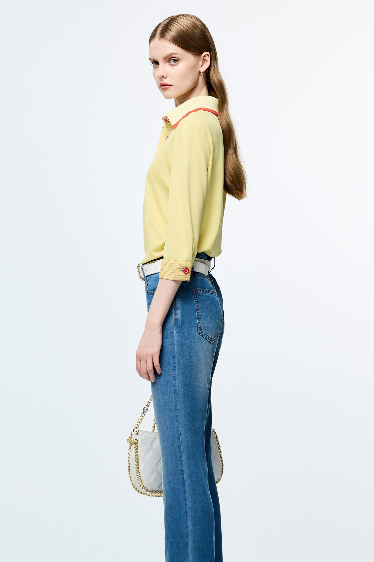Contrast Trim Detail Sun Protection Collagen Polo ShirtCream Pudding Color Collagen Polo Shirt,Tops,Season (SS) Look