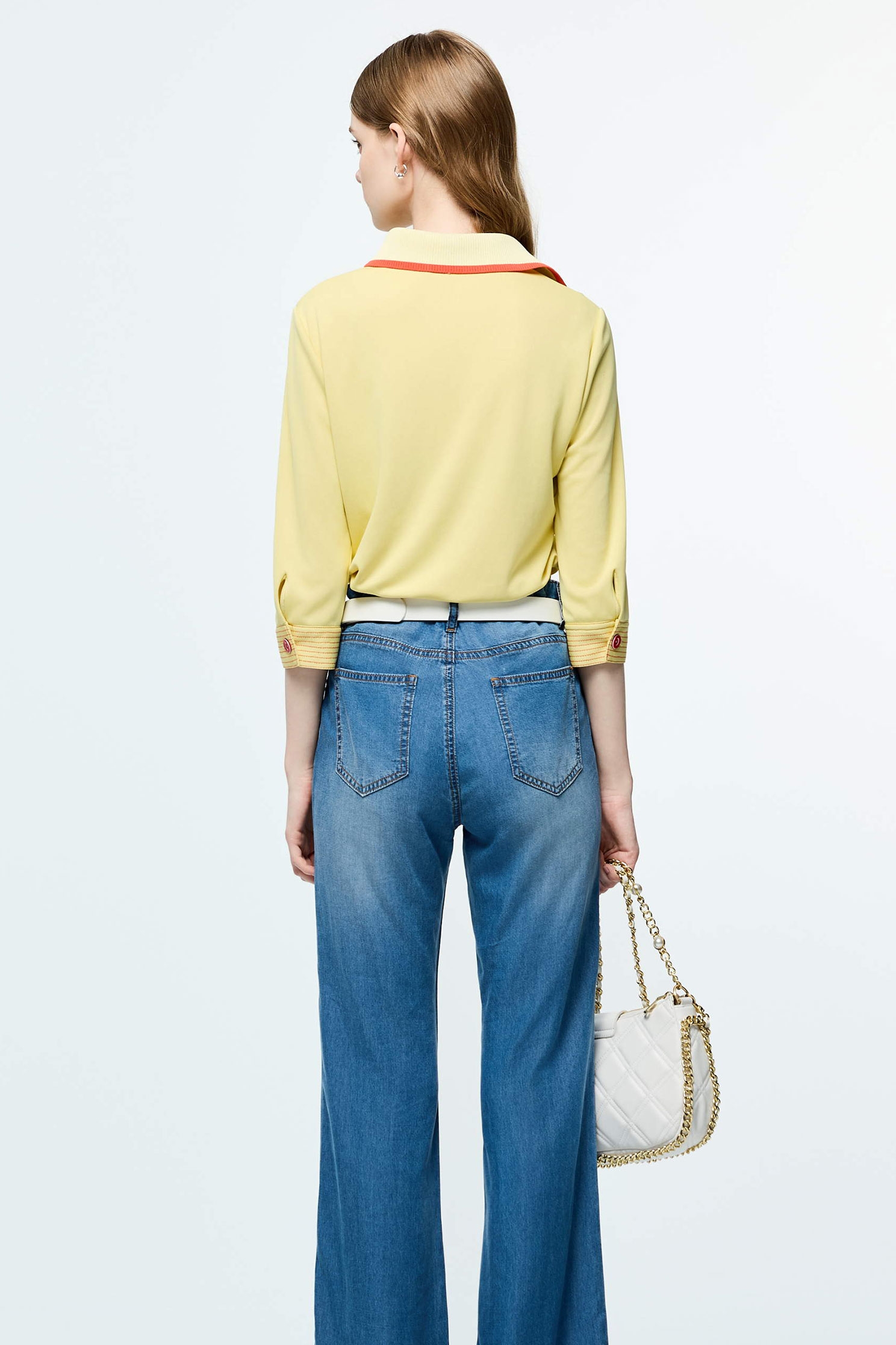 Contrast Trim Detail Sun Protection Collagen Polo ShirtCream Pudding Color Collagen Polo Shirt,Tops,Season (SS) Look