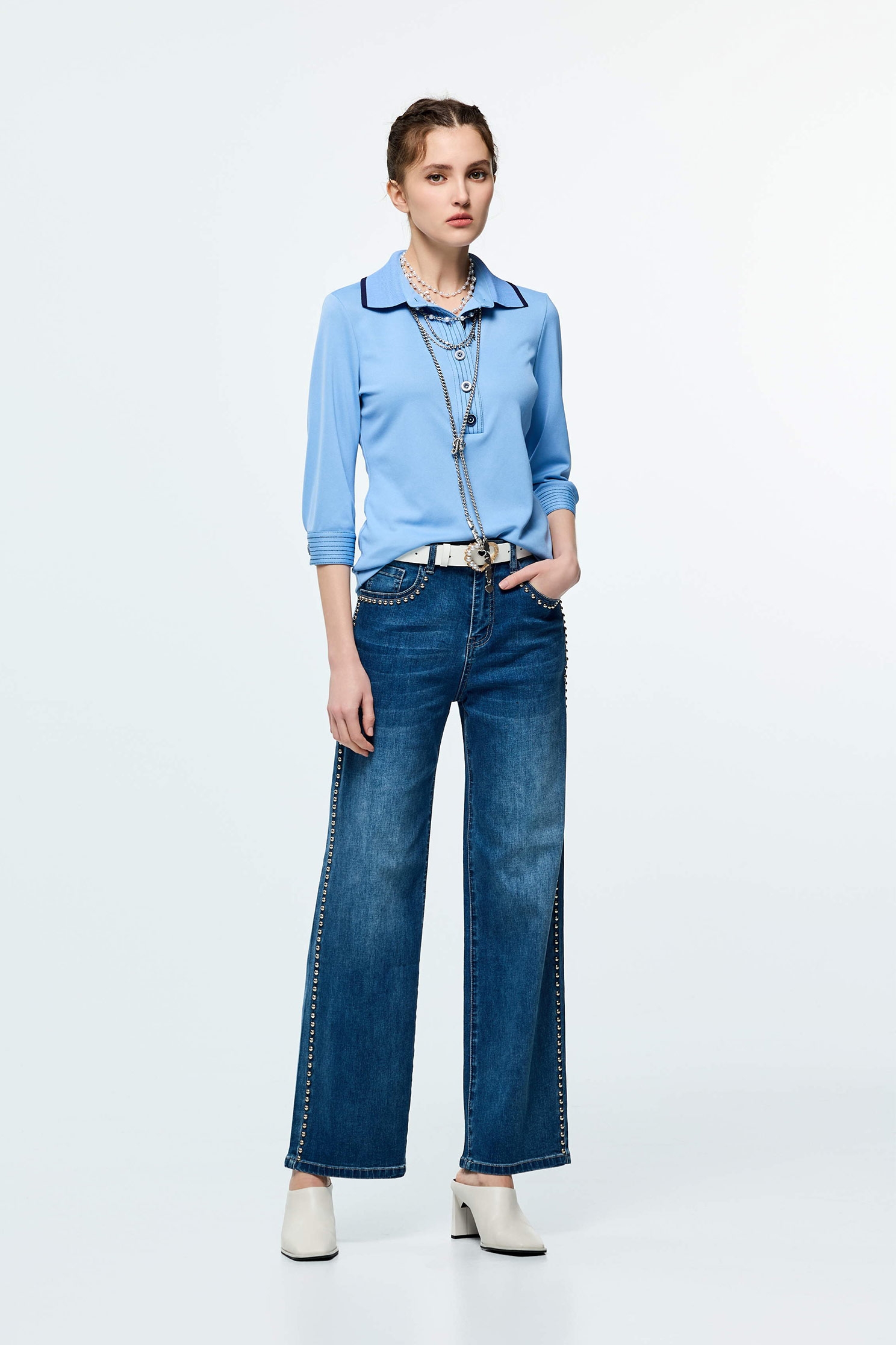 Contrast Trim Detail Sun Protection Collagen Polo ShirtCream Pudding Color Collagen Polo Shirt,Tops,Season (SS) Look