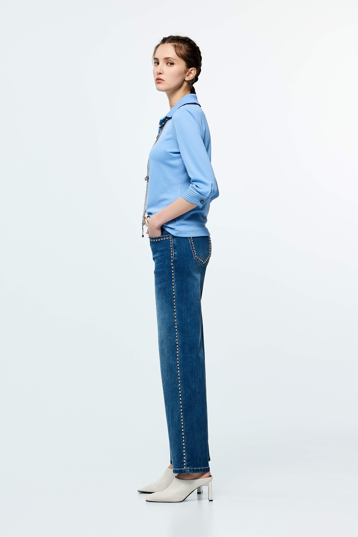Contrast Trim Detail Sun Protection Collagen Polo ShirtCream Pudding Color Collagen Polo Shirt,Tops,Season (SS) Look