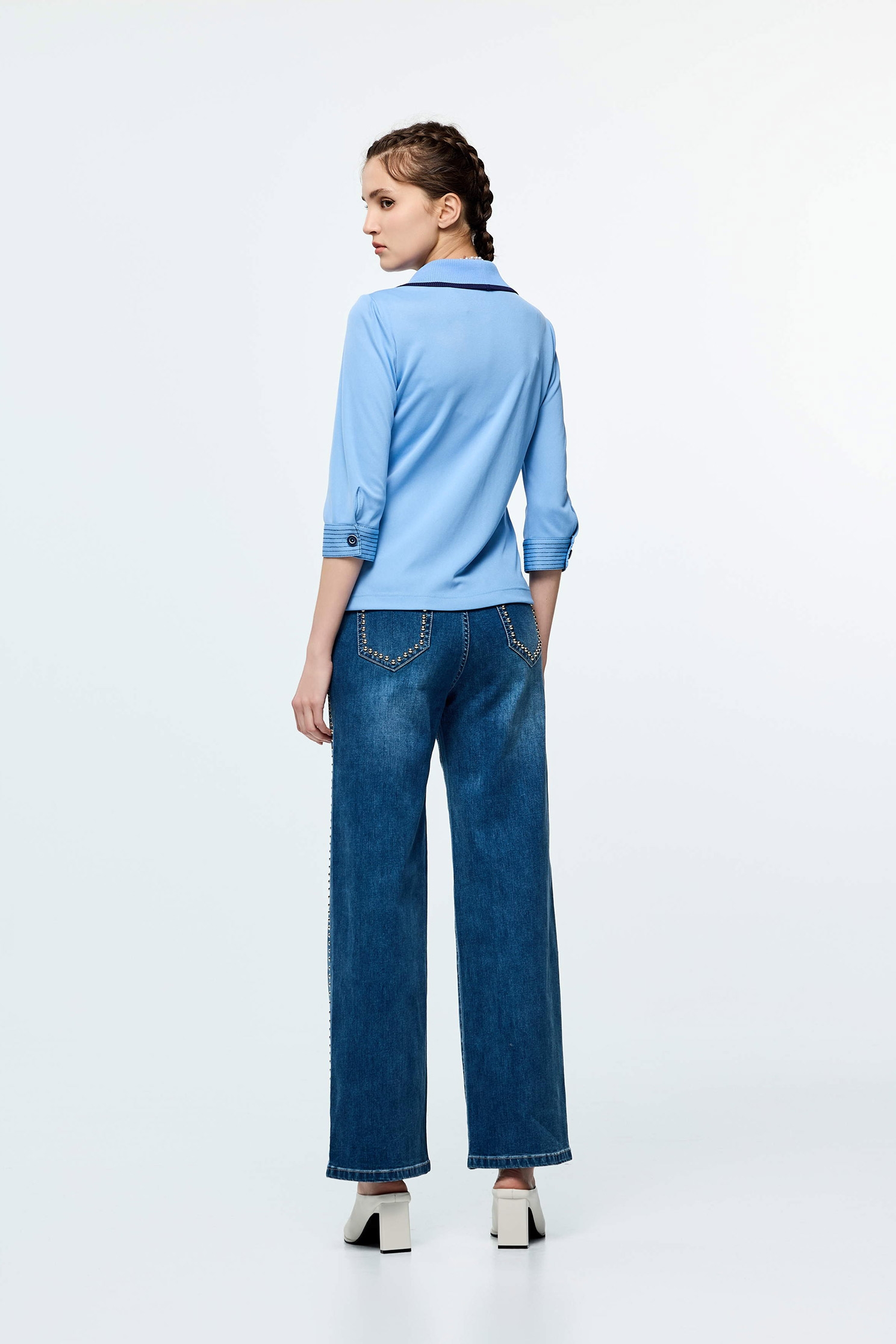 Contrast Trim Detail Sun Protection Collagen Polo ShirtCream Pudding Color Collagen Polo Shirt,Tops,Season (SS) Look
