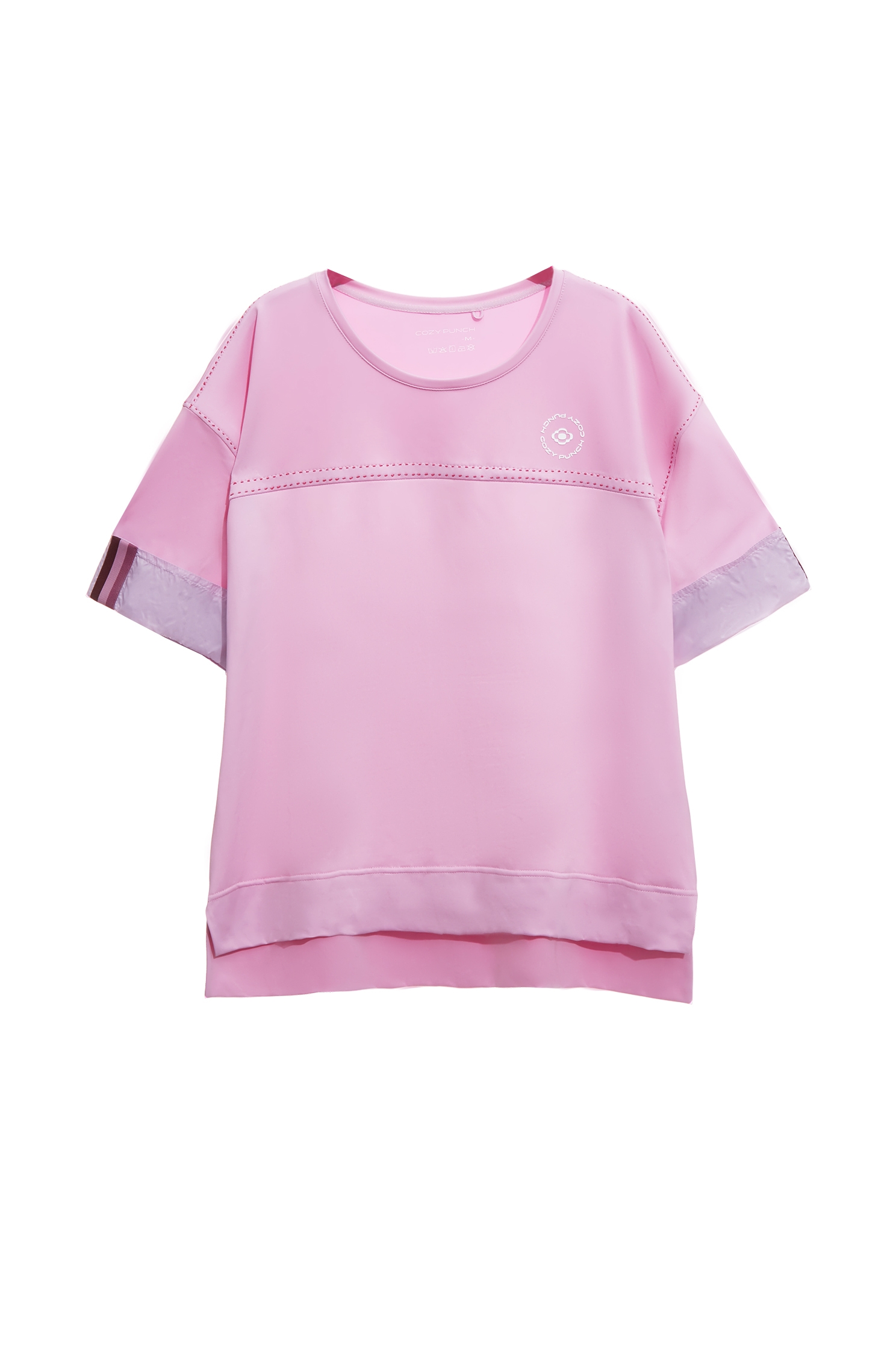 Contrast Stitch Detail Moisture Wicking Collagen T-ShirtLuxurious Pink Collagen T-Shirt,Tops,Embroidered,Season (SS) Look