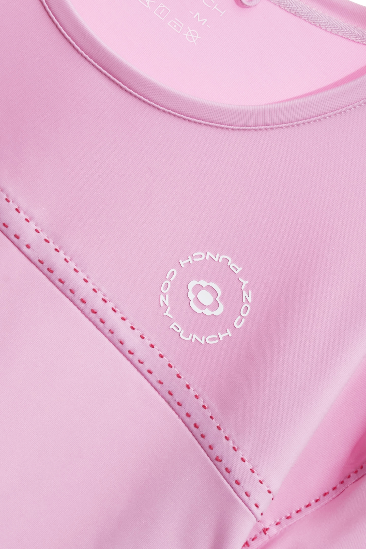 Contrast Stitch Detail Moisture Wicking Collagen T-ShirtLuxurious Pink Collagen T-Shirt,Tops,Embroidered,Season (SS) Look