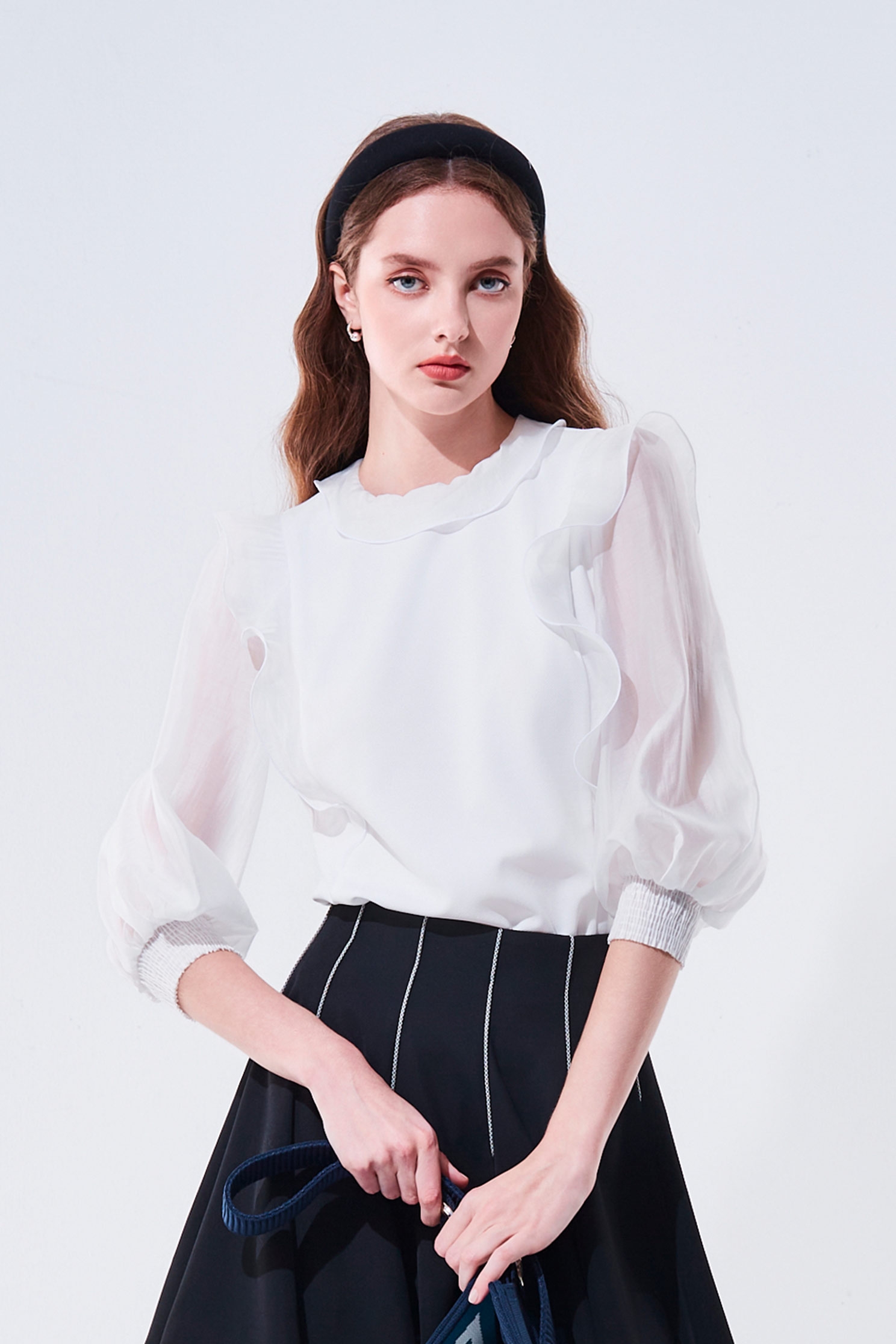 Mixed-Fabric Ruffle Design TopMixed-Fabric Ruffle Design Top,Tops,Season (AW) Look