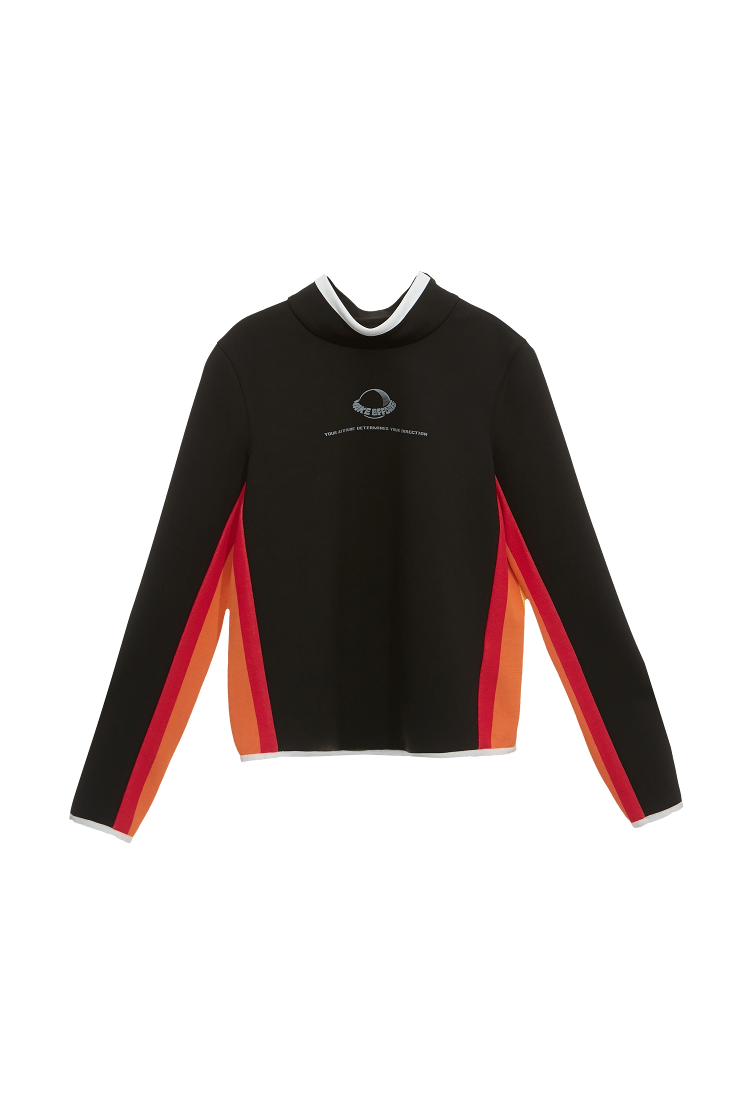 Flame-Colored Knit Detail TopColor-block small stand collar golf top,Tops,Season (AW) Look,Knitted,Knitted tops,Turtleneck tops