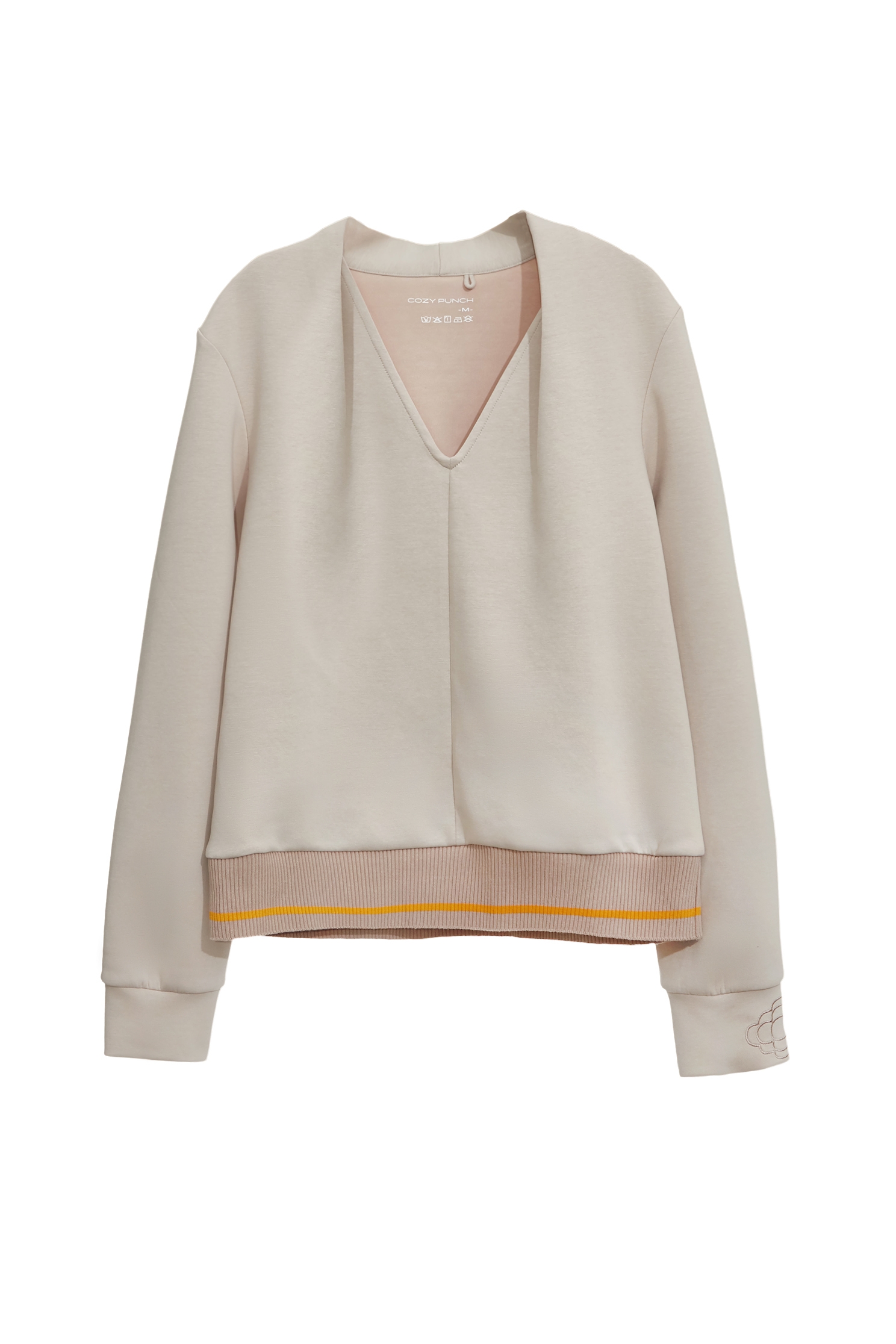 Light Wood Color Long Sleeve TopLight Wood Color Long Sleeve Top,V-Neck T shirts,Tops,Embroidered,Season (SS) Look,Long sleeve tops