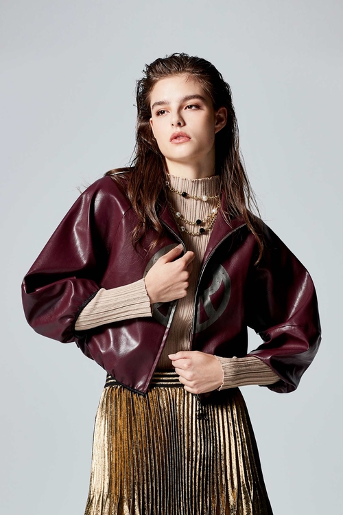 Maroon Pu Bomber Jacket,Leather,Leather