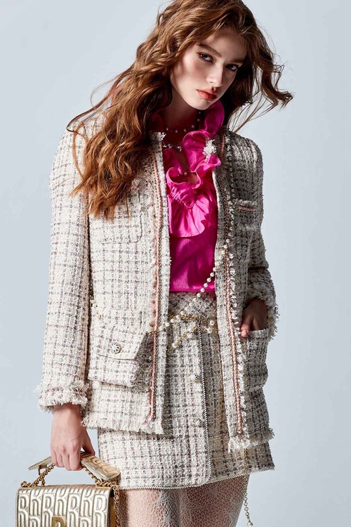 Tweed Jacket With Pouch Accessory,longcoats