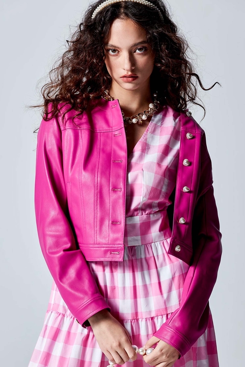 Pink PU Crop Jacket,Lether jackets