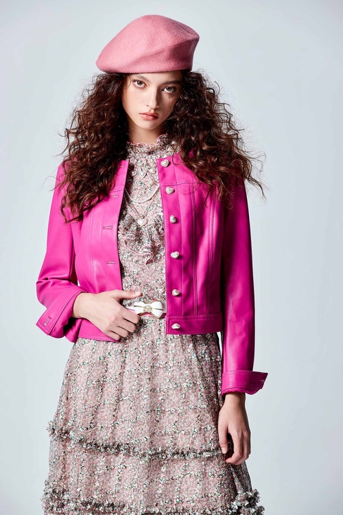 Pink PU Crop Jacket,Lether jackets