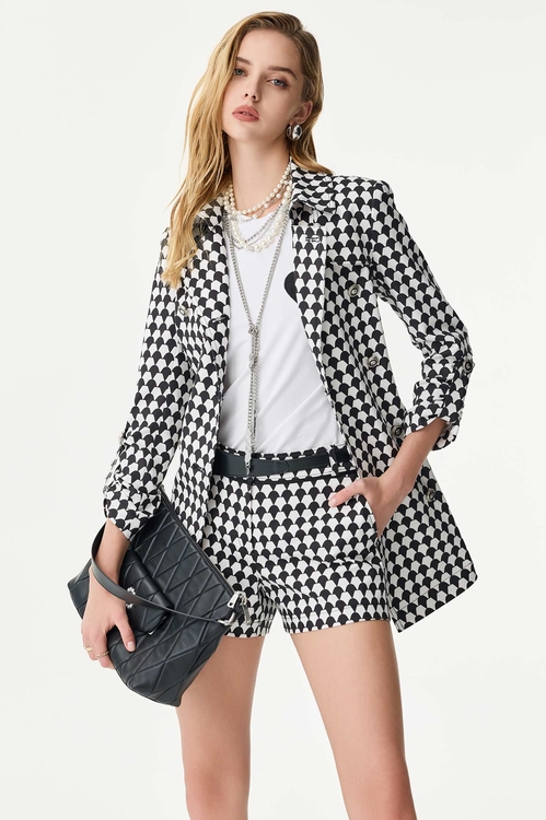 Black Geomatric Print Trench Coat,,Black Geomatric Print Trench Coat,Jackets,Outerwear,Season (SS) Look,Trench coats