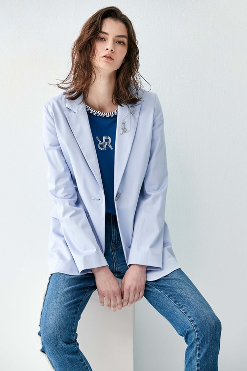 Light Blue Mid-Length Blazer,Blazers