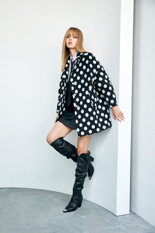 Oversize Polka Dot Mid Length Jacket,Outerwear