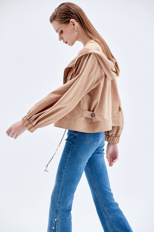 Button Front Hoodie Crop Jacket,Jackets