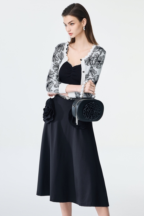 Floral Print Knit Cardigan,Cotton