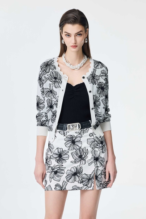 Floral Print Knit Cardigan,Cotton