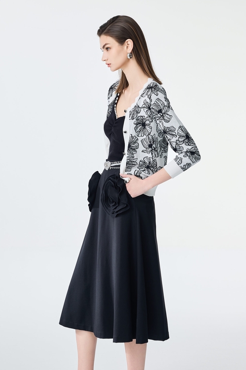 Floral Print Knit Cardigan,Cotton