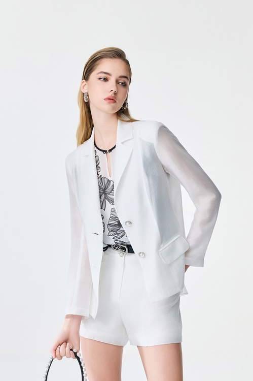 Mid Length Mix Fabric Blazer,Office Looks
