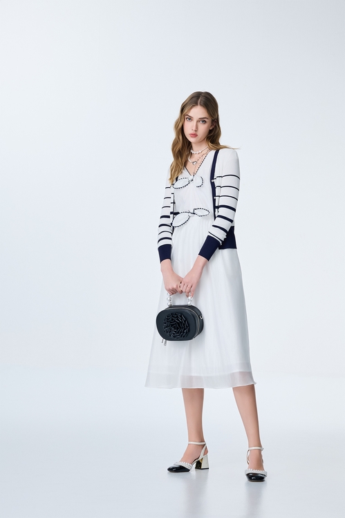 Navy Stripe V-neck Cardigan,Jackets