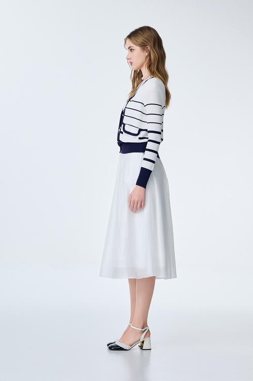 Navy Stripe V-neck Cardigan,Jackets