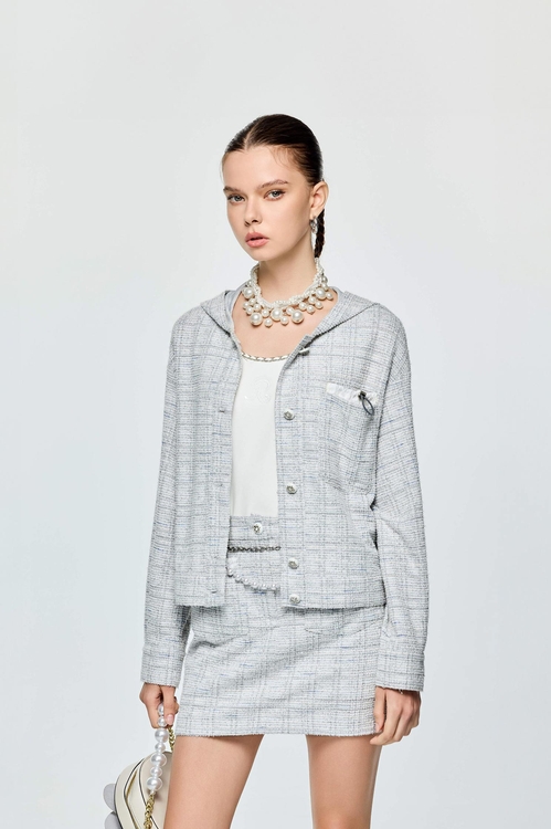 Drawstring Pocket Detail Hoodie Jacket,Outerwear