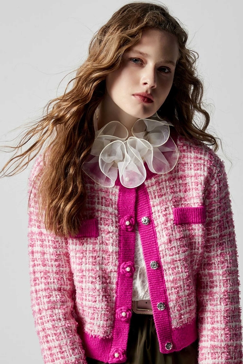 Button Front Tweed Knit Cardigan,Knitted coats