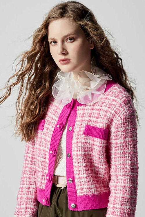Button Front Tweed Knit Cardigan,Knitted coats