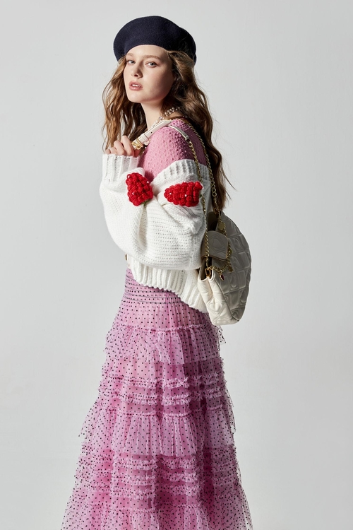 3-D Strawberry Oversize Knit Cardigan,Knitted