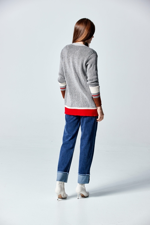 V-neck Colour Block Knit Cardigan,longcoats