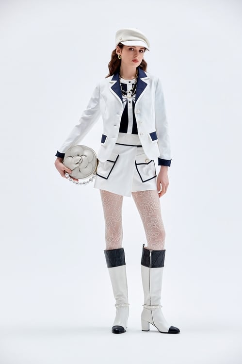 White Blazer With Contrast Navy Detail,Blazers