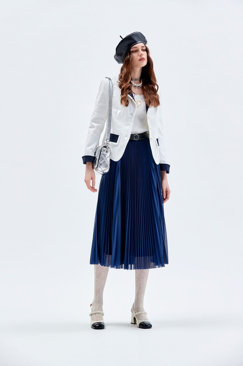 White Blazer With Contrast Navy Detail,Blazers