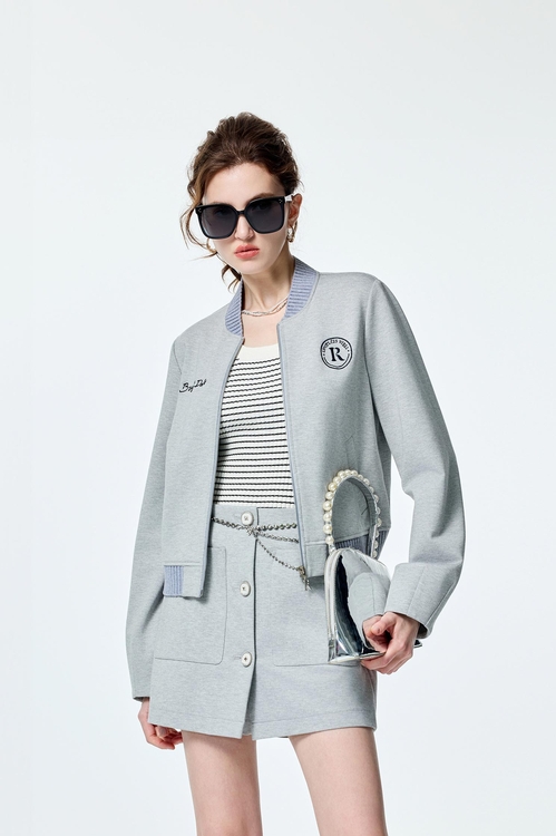 Grey Embroidery Logo Varsity Jacket,Season (SS) Look