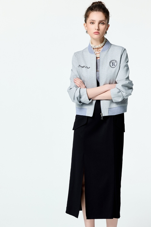 Grey Embroidery Logo Varsity Jacket,Season (SS) Look