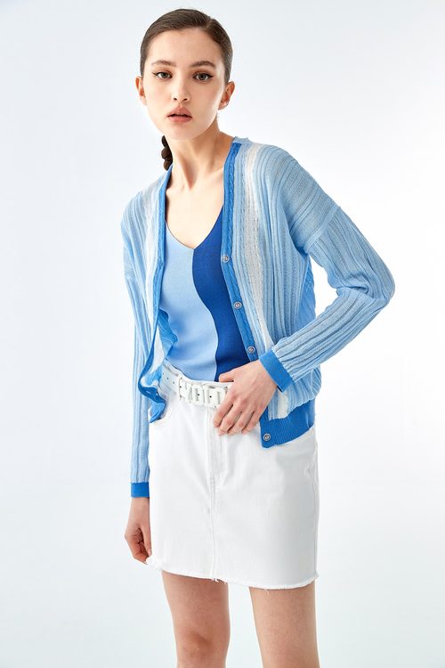 Crop Blue Summer Knit Cardigan,healing colors