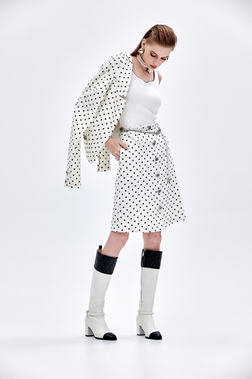 Retro Polka Dot Crop Blazer,Outerwear