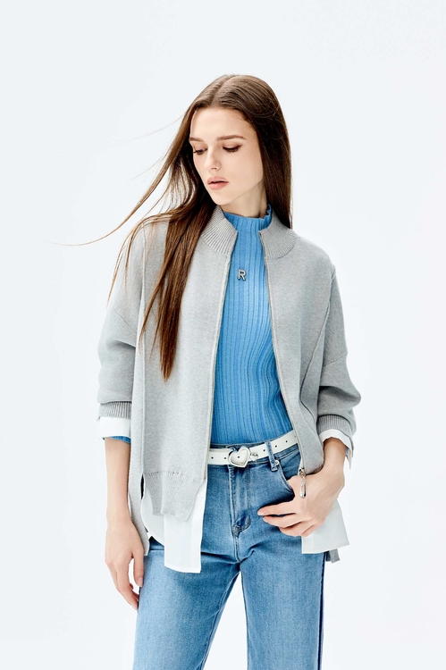 Oversize Contrast Grey Knit Jacket,Knitted