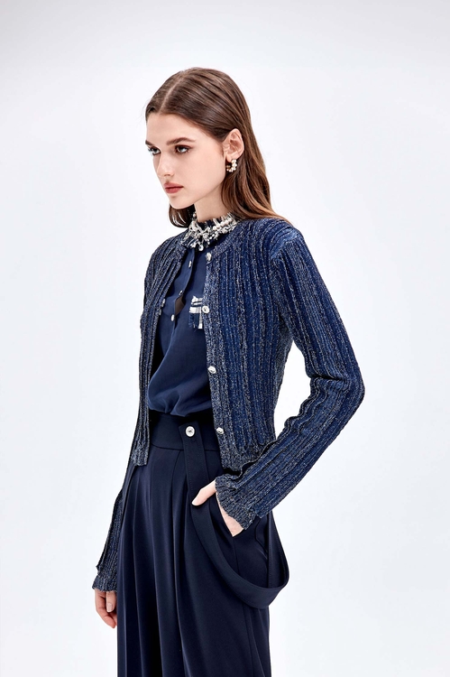 Button Front Navy Cardigan,Knitted coats