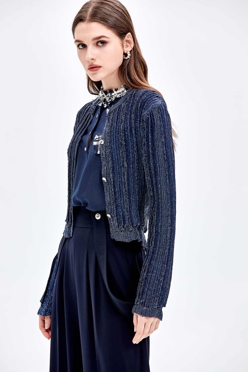 Button Front Navy Cardigan,Outerwear