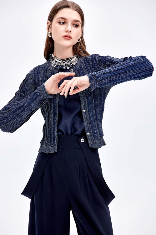 Button Front Navy Cardigan,Outerwear