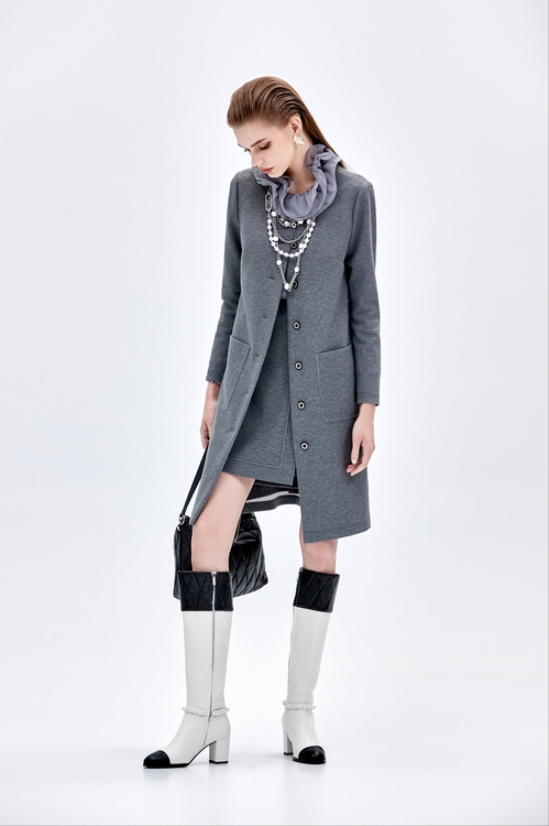 Round Neck Grey Trench Coat,Outerwear